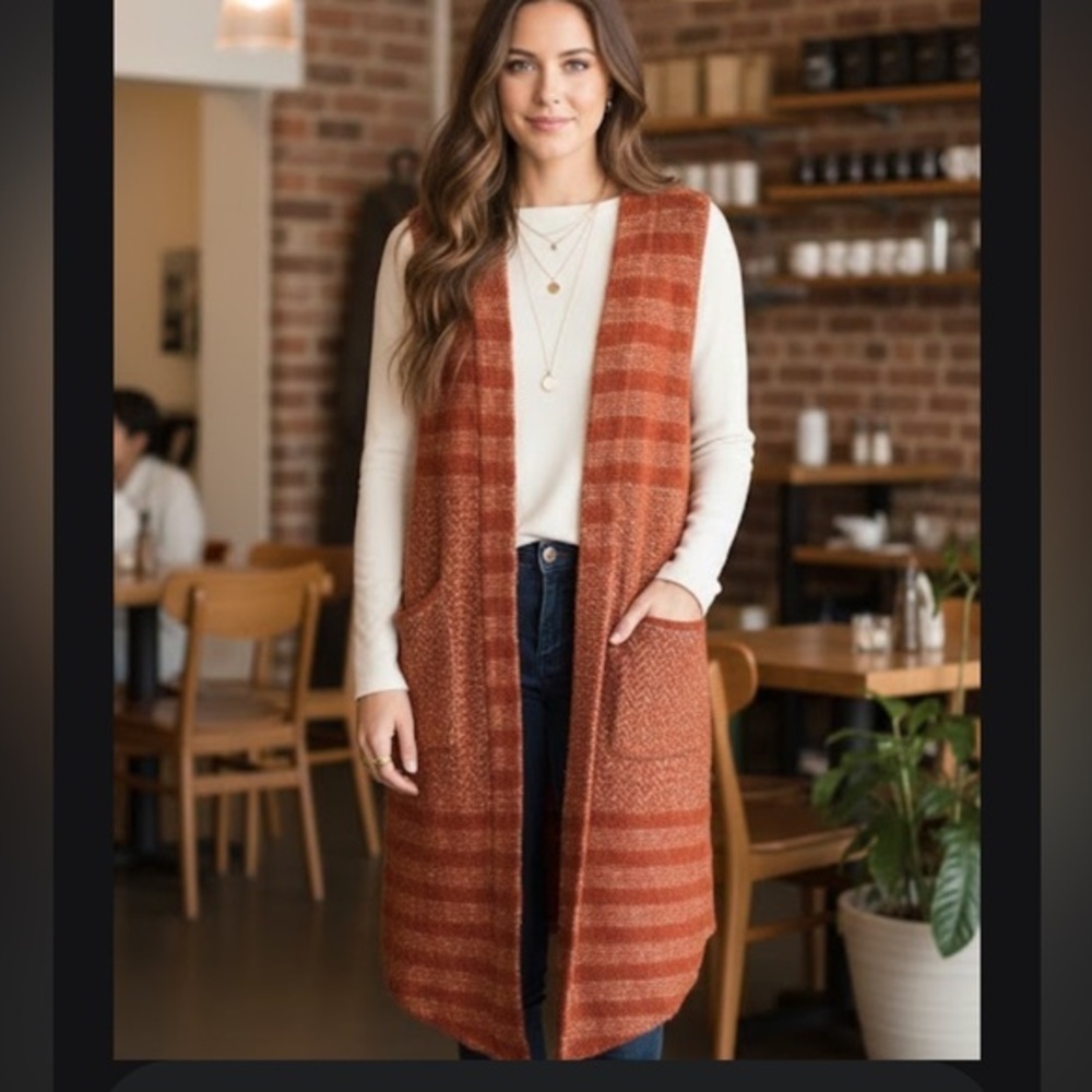 Free People Rust Striped Cardigan